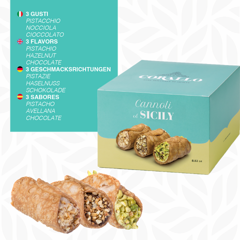 Cannoli di Sicilia farciti con Crema al Pistacchio, Nocciola e Gianduia