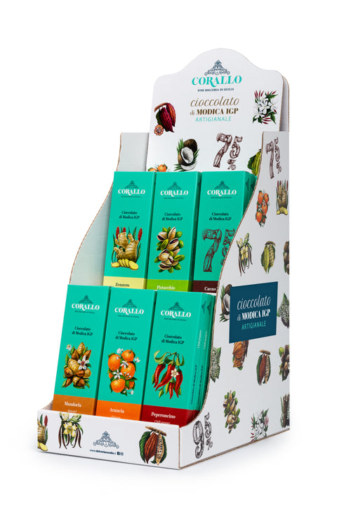 Modica Chocolate Display – 30 Bars of Authentic Sicilian Tradition